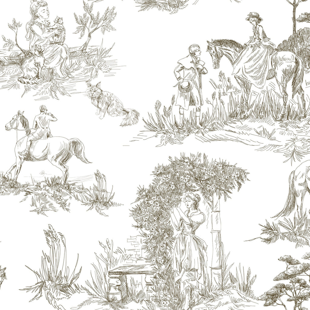 Luxury French Toile Wallpaper - Elegant Vintage Horse & Equestrian Wallcovering