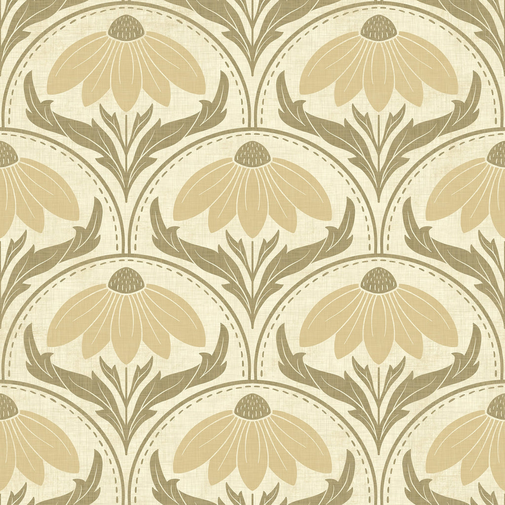 Scalloped Coneflower Wallpaper - Vintage Floral Elegance