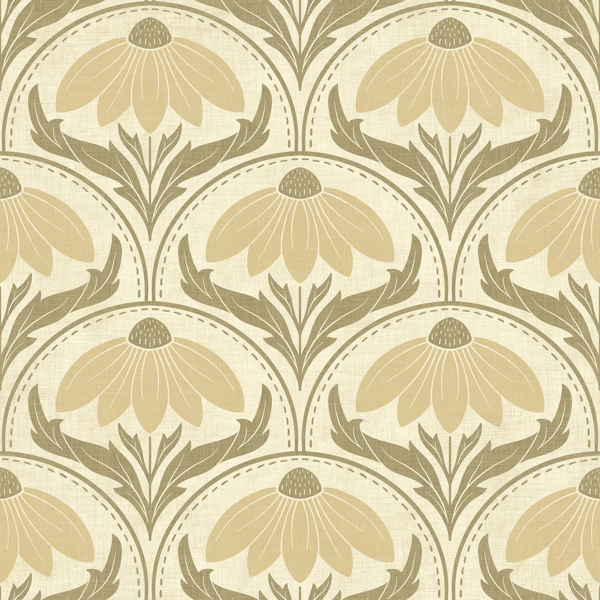 Scalloped Coneflower Wallpaper - Vintage Floral Elegance
