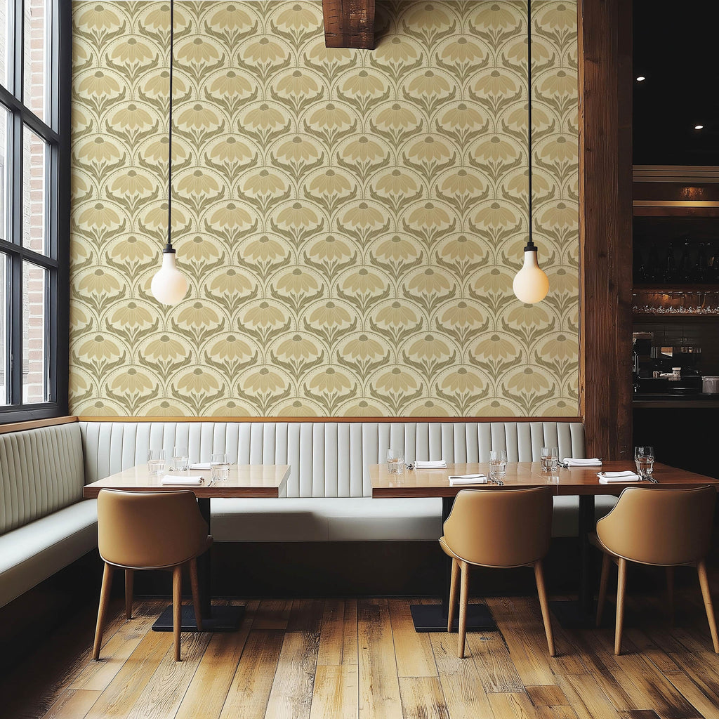 Scalloped Coneflower Wallpaper - Vintage Floral Elegance