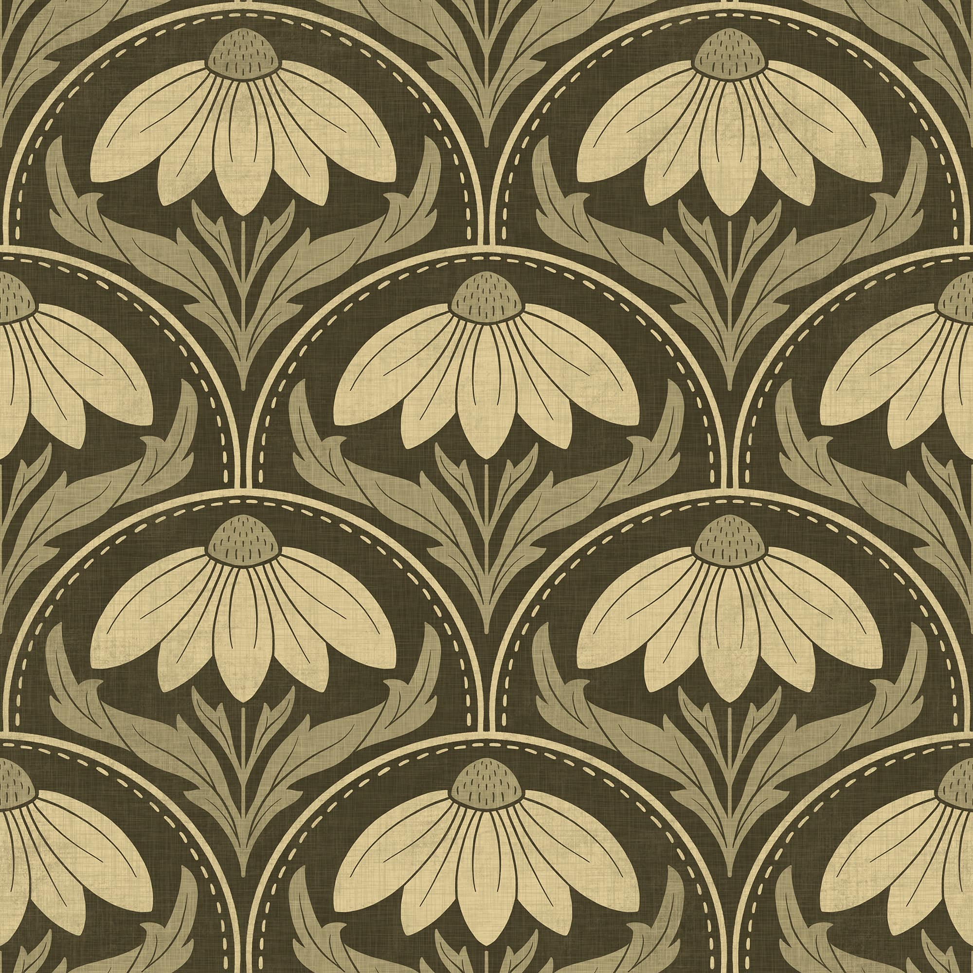 Scalloped Coneflower Wallpaper - Vintage Floral Elegance