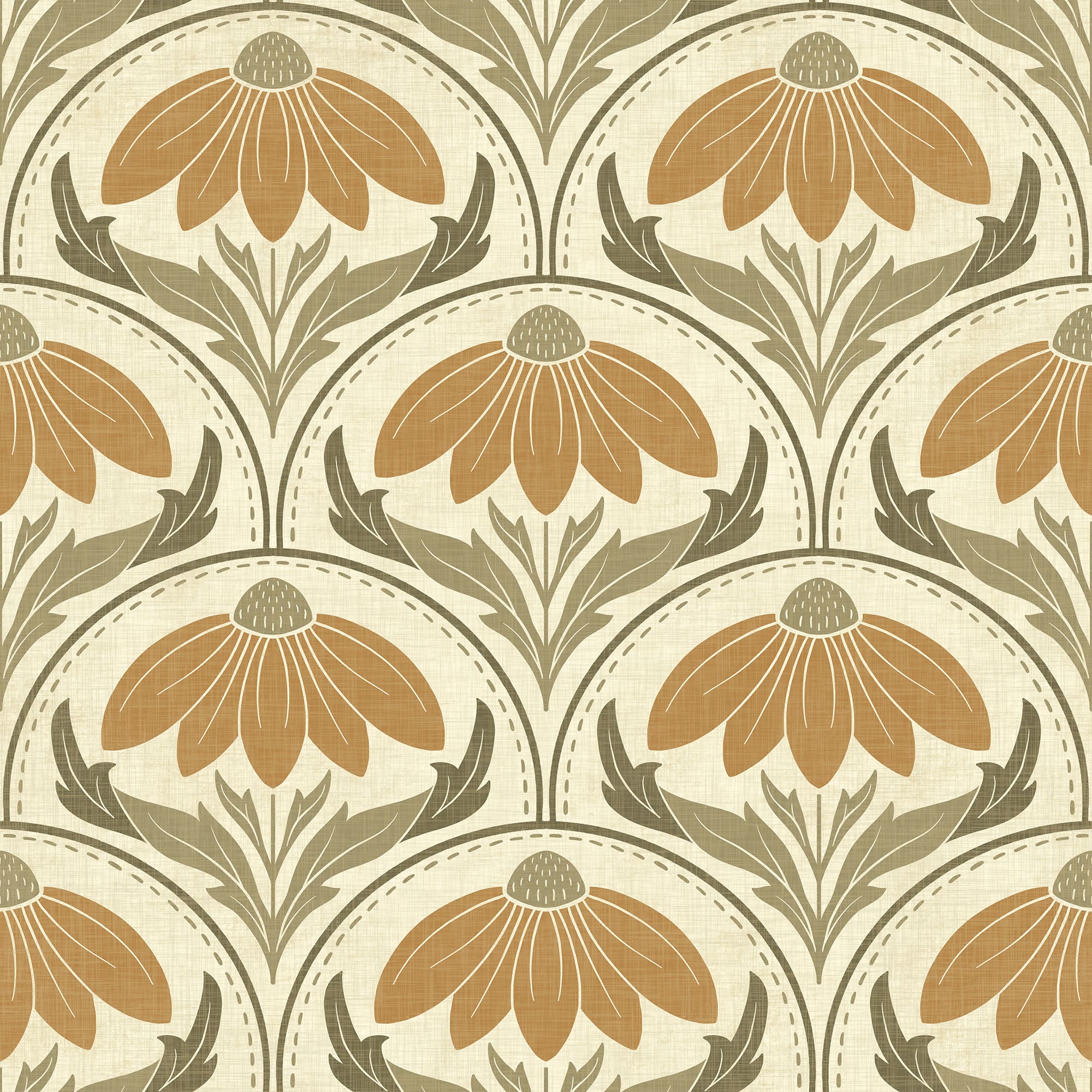 Scalloped Coneflower Wallpaper - Vintage Floral Elegance
