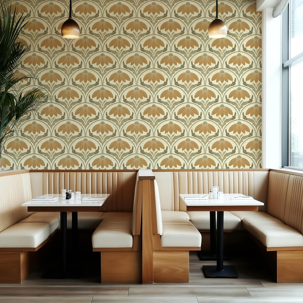 Scalloped Coneflower Wallpaper - Vintage Floral Elegance