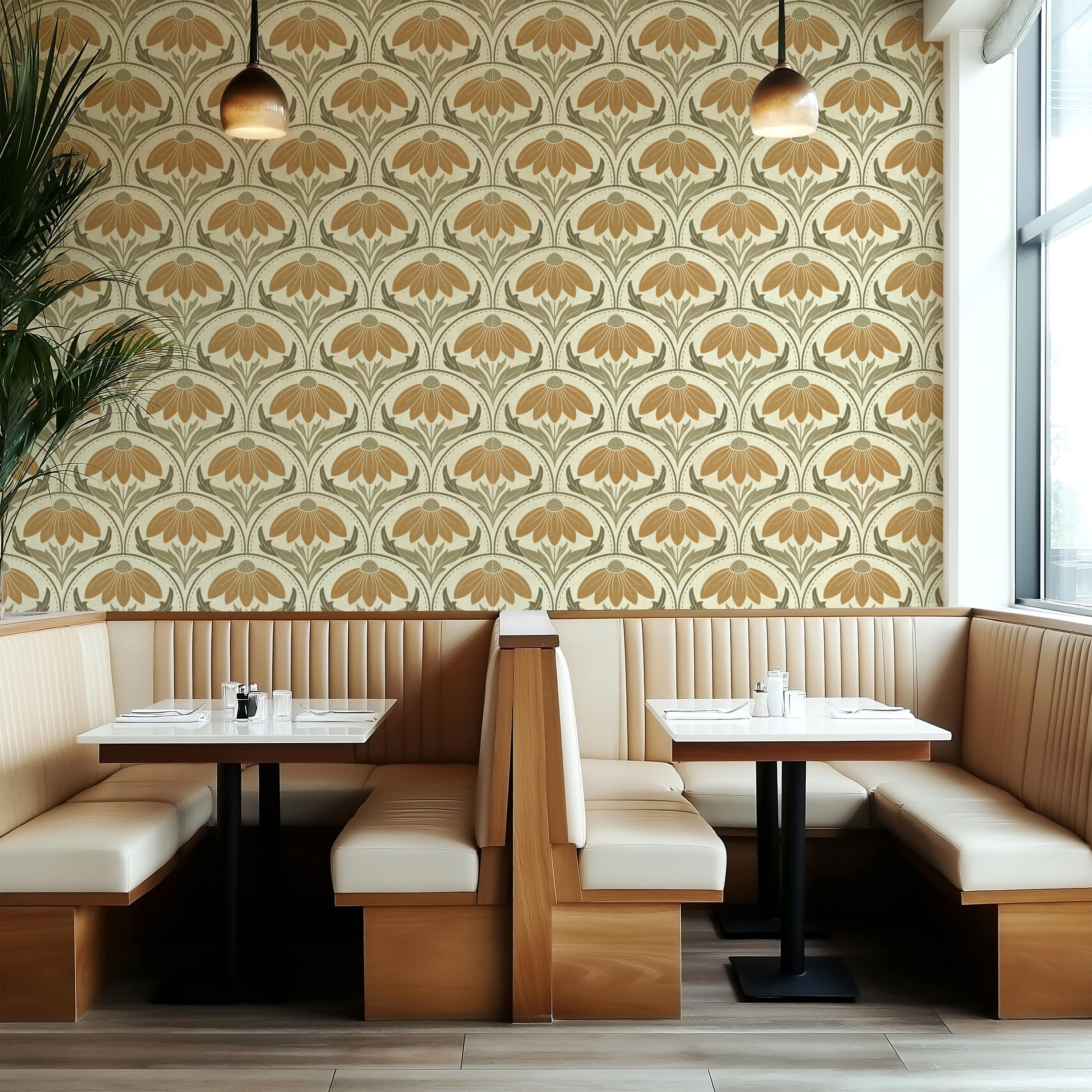 Scalloped Coneflower Wallpaper - Vintage Floral Elegance